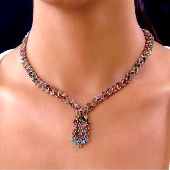 d’joy Jewelry - AAA Multi-Tourmaline,Necklace Platinum Over Sterling Silver, 18 Inches 19.20 CWT